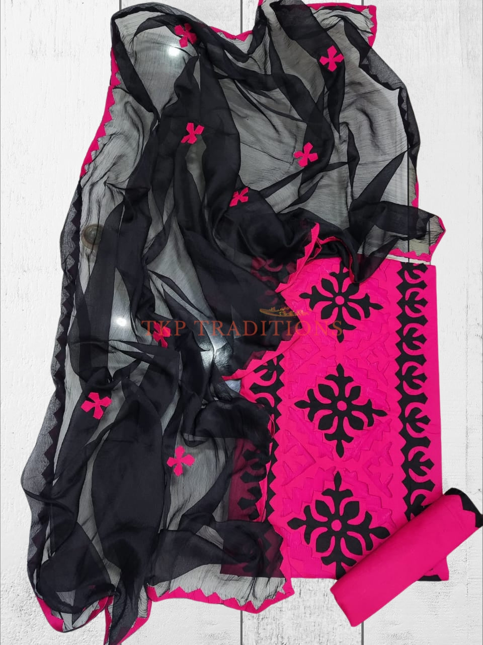 3-Piece Cotton Lawn Handmade Applique Suit