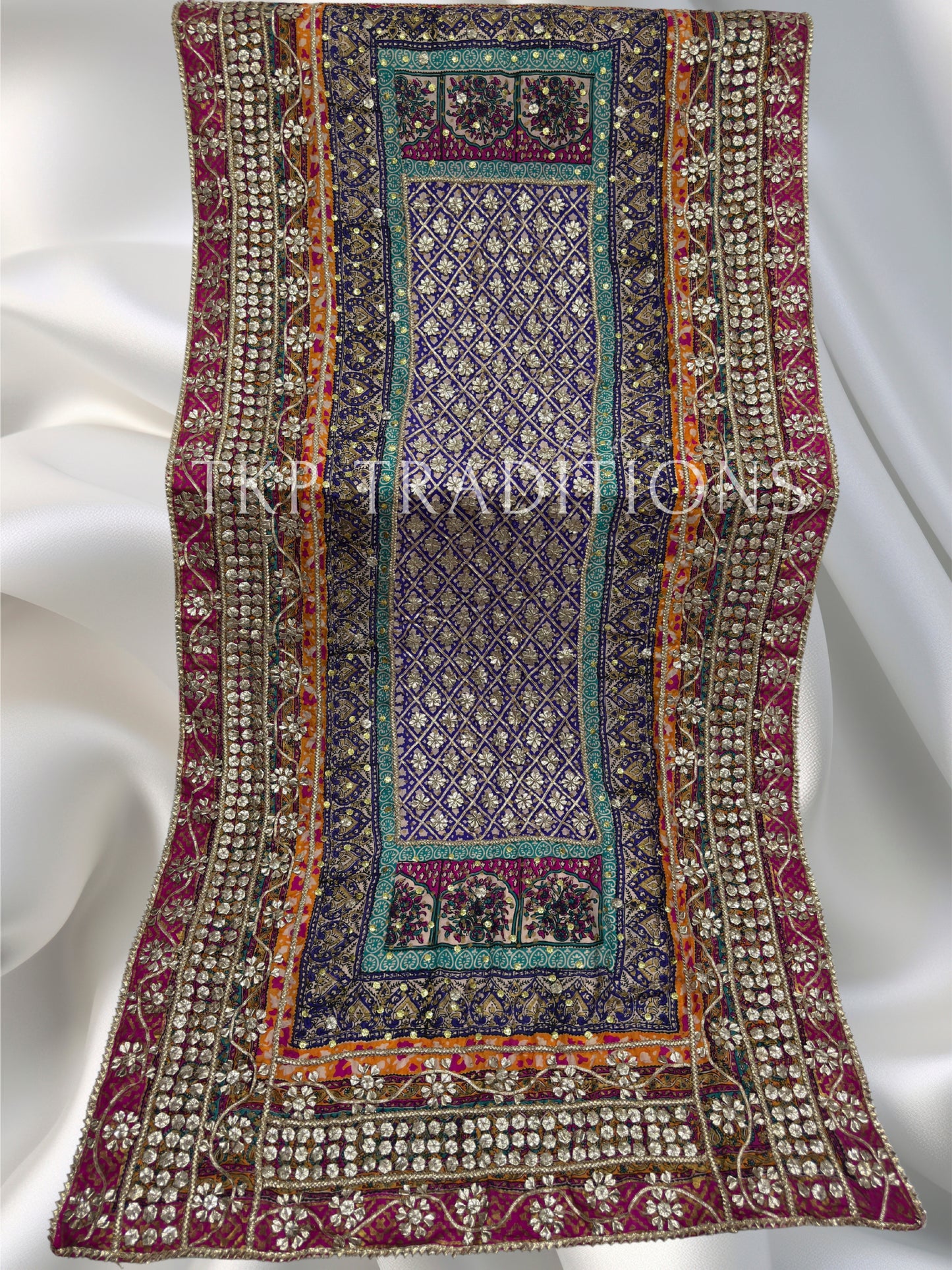 Pure Shamoz Silk Block Print With Gotta & Mukaish Work Dupatta
