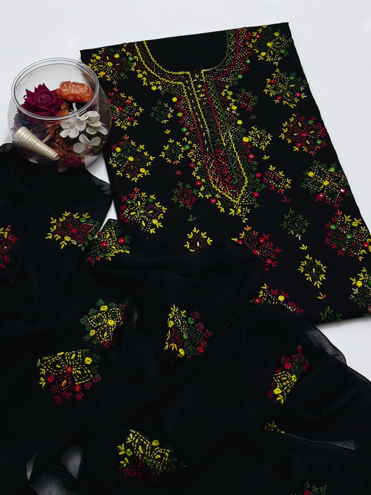 3-Piece Handmade Embroidered Afghani Stitch