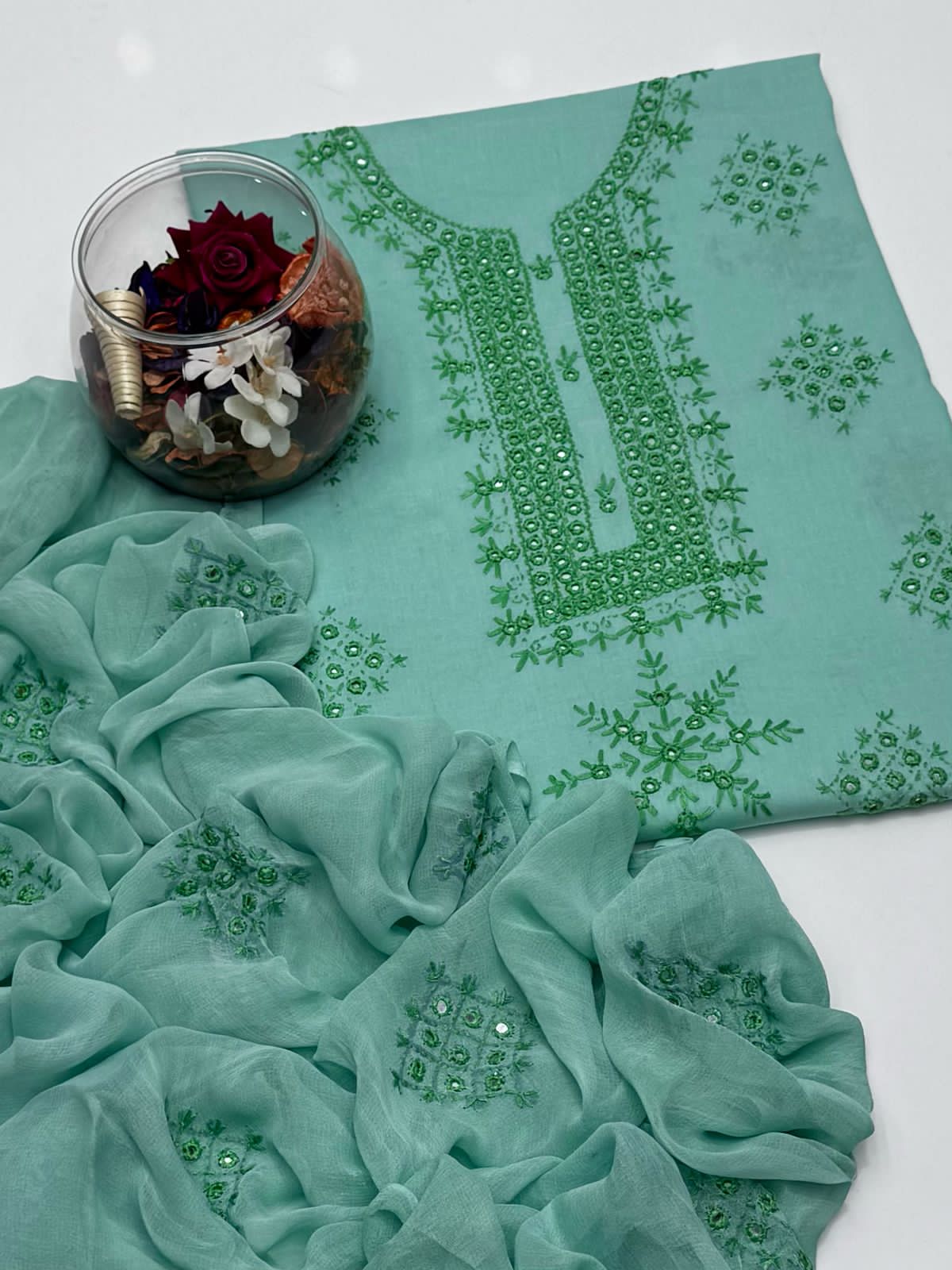 3-Piece Embroidered Handmade Sheesha And Thread Work