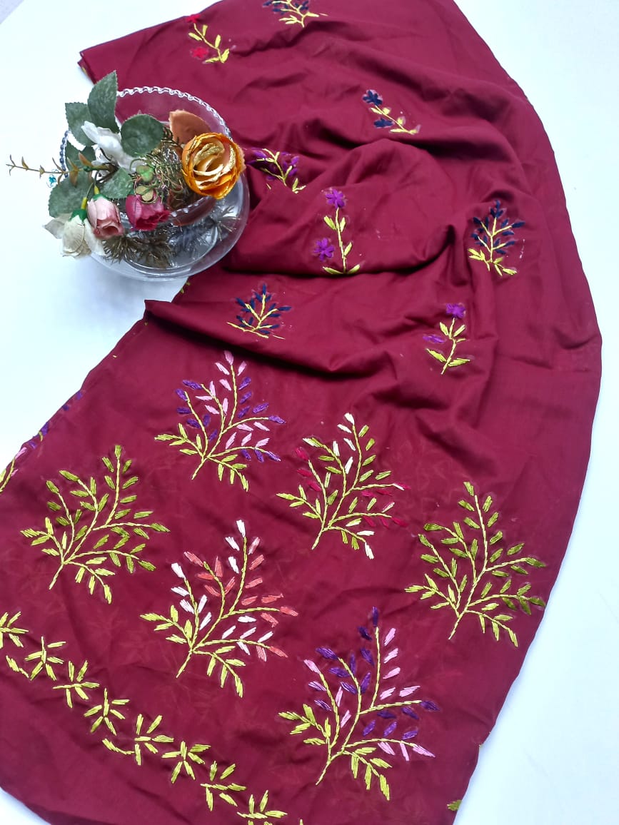 Hand Embroidered Swiss lawn Chaadar/ Dupatta D2