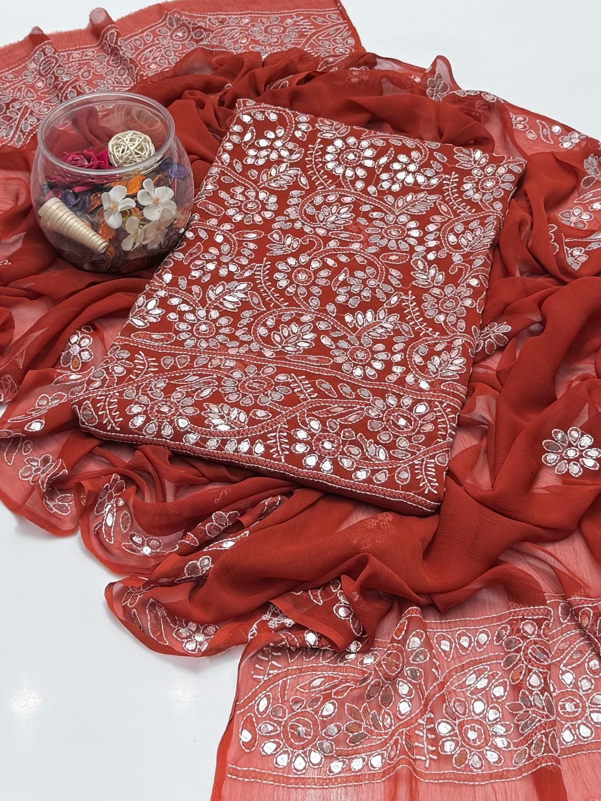 2-Piece Chiffon Press Gota Chickenkari