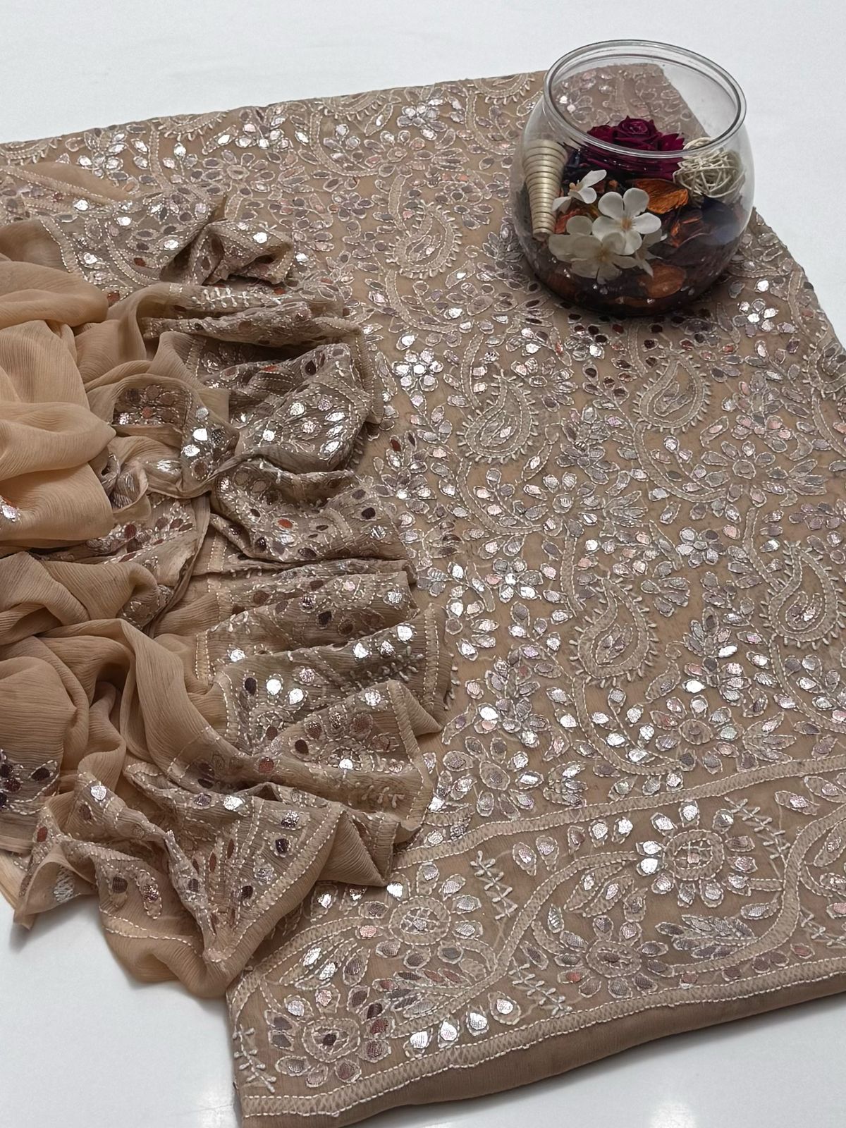 2-Piece Chiffon Press Gota Chickenkari