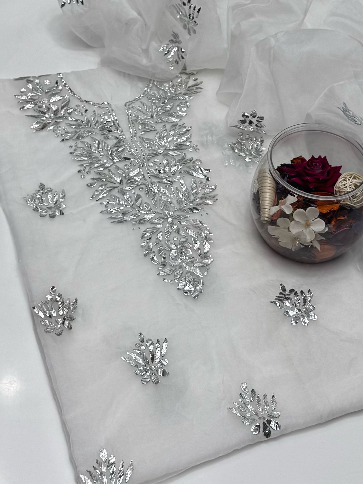 2-Piece Handmade Mukaish Work on Organza