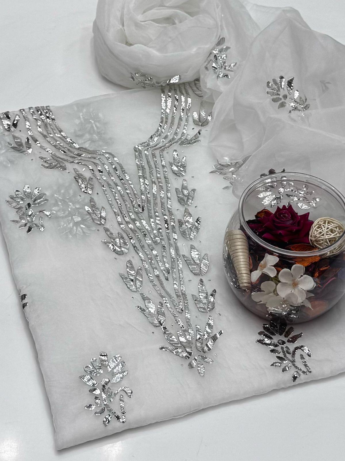 2-Piece Handmade Mukaish Work on Organza