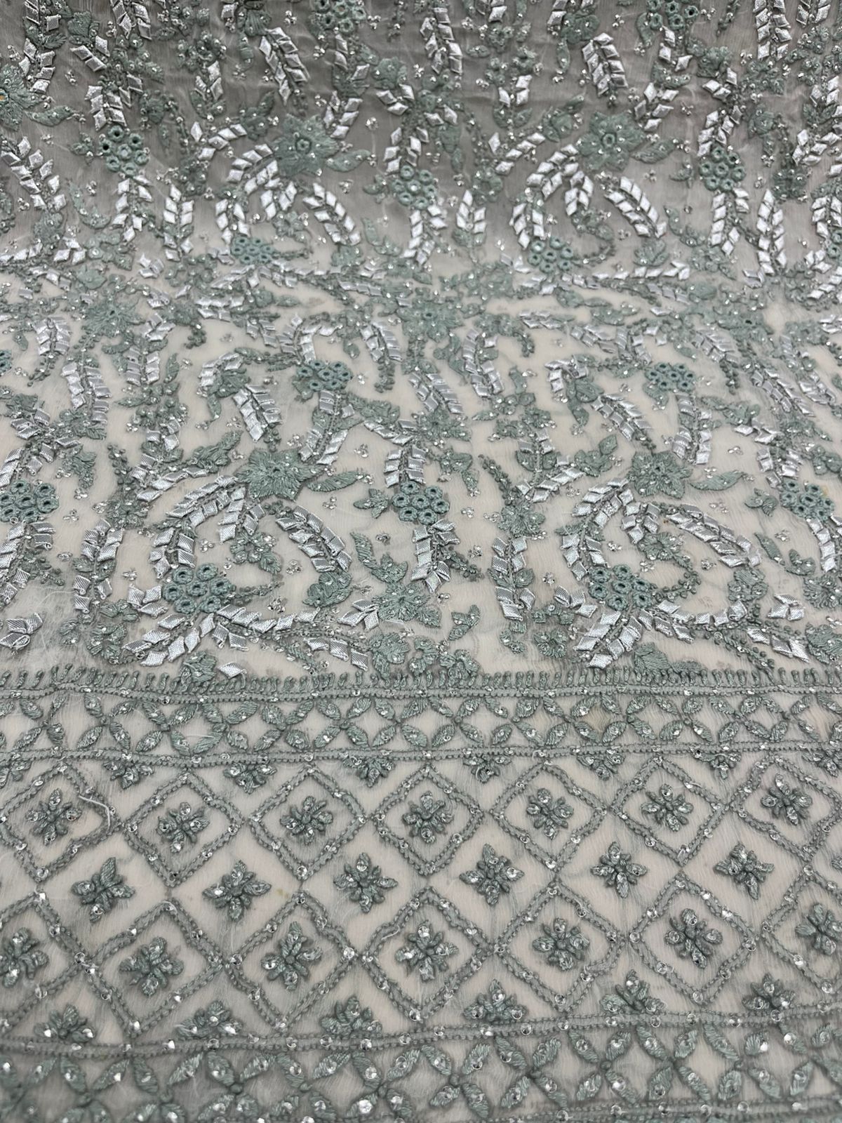 2-Piece Pure Chiffon Handmade Parsi gara and gota Work