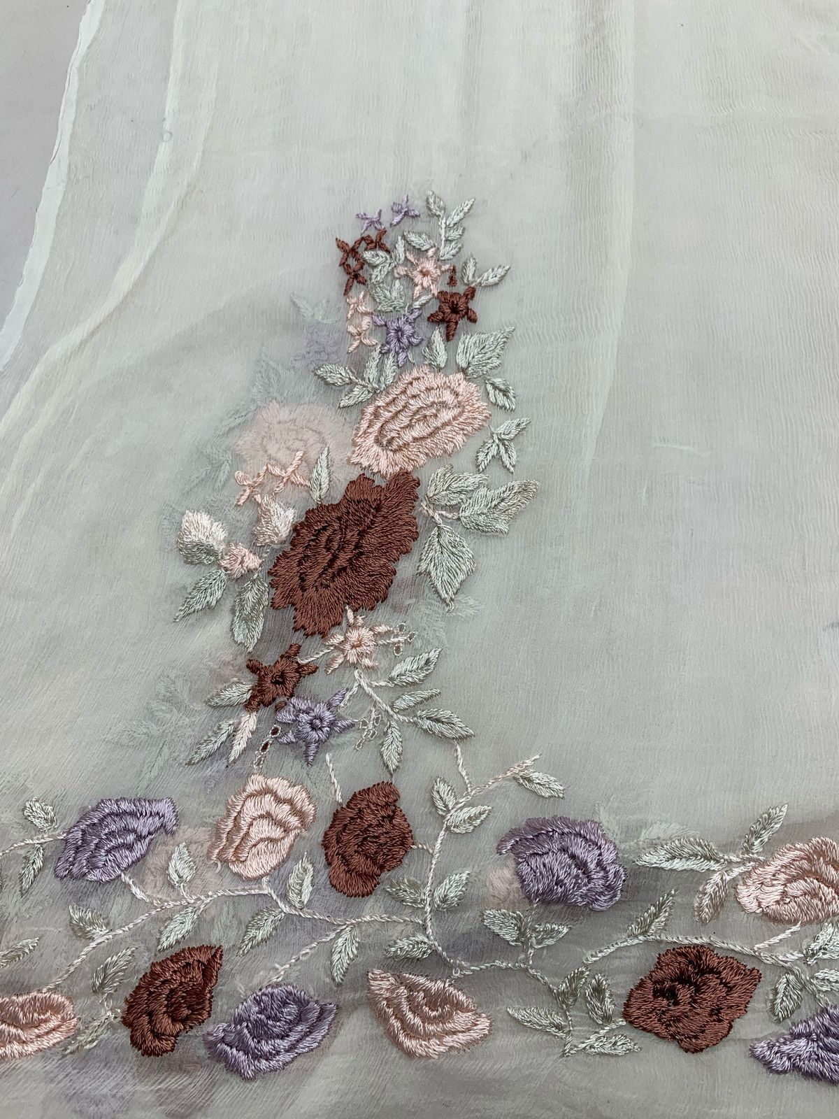 2-Piece pure chiffon handmade bore chichken kari, parsi gara in Resham thread