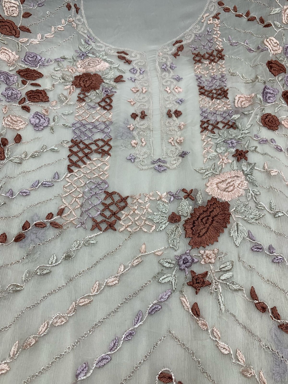 2-Piece pure chiffon handmade bore chichken kari, parsi gara in Resham thread