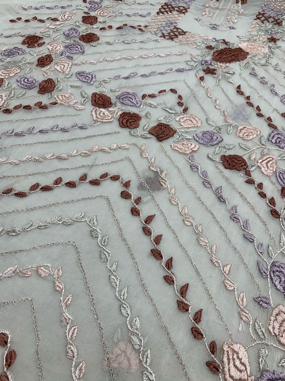 2-Piece pure chiffon handmade bore chichken kari, parsi gara in Resham thread