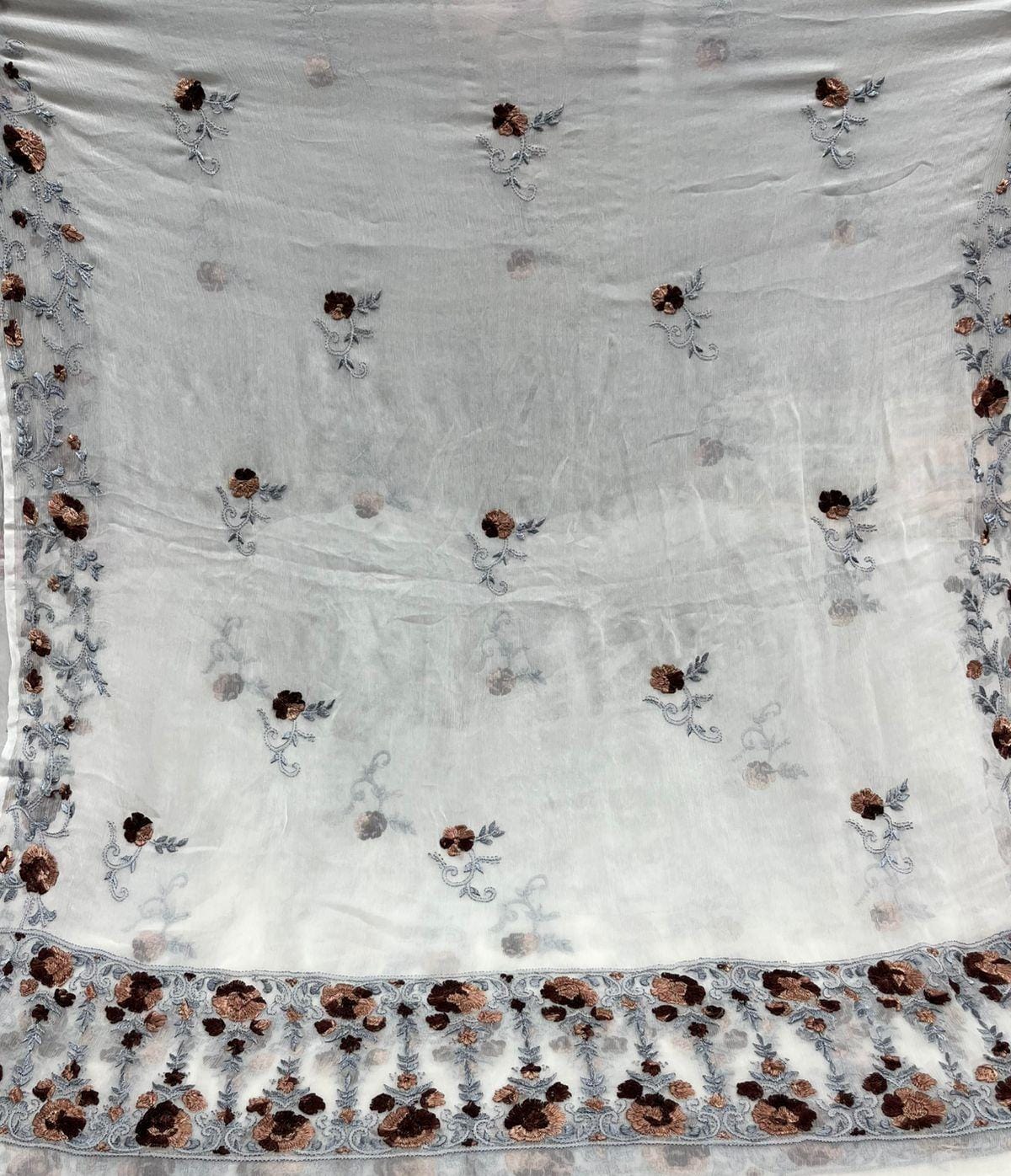2-Piece Pure Chiffon Handmade Parsi Gara with Resham thread embroidery
