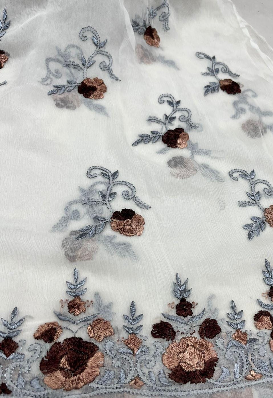 2-Piece Pure Chiffon Handmade Parsi Gara with Resham thread embroidery