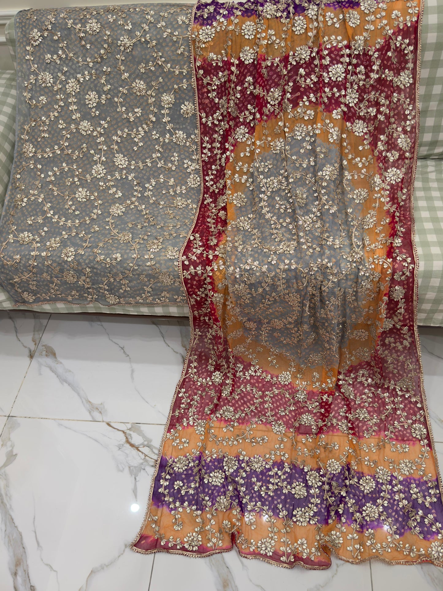 2 piece pure chiffon handmade gota ,chunri suit