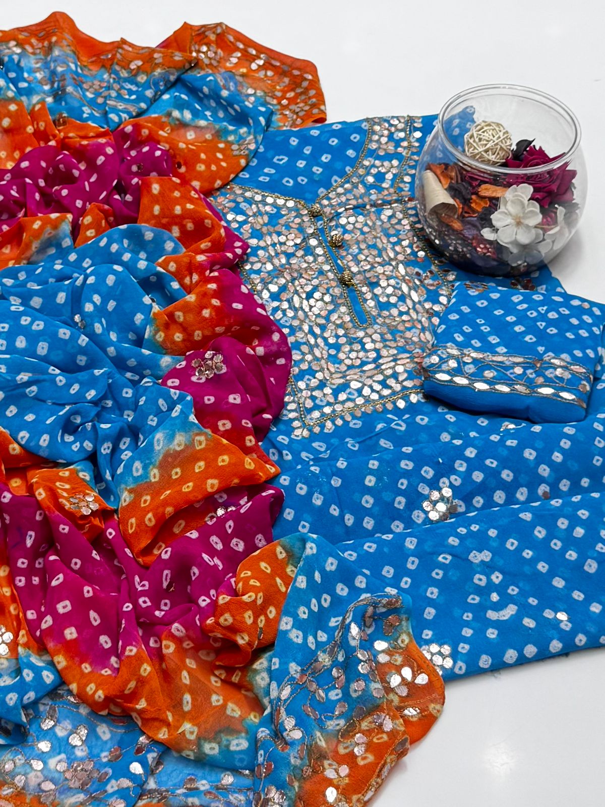 2 piece chunri ,press gota chiffon suit