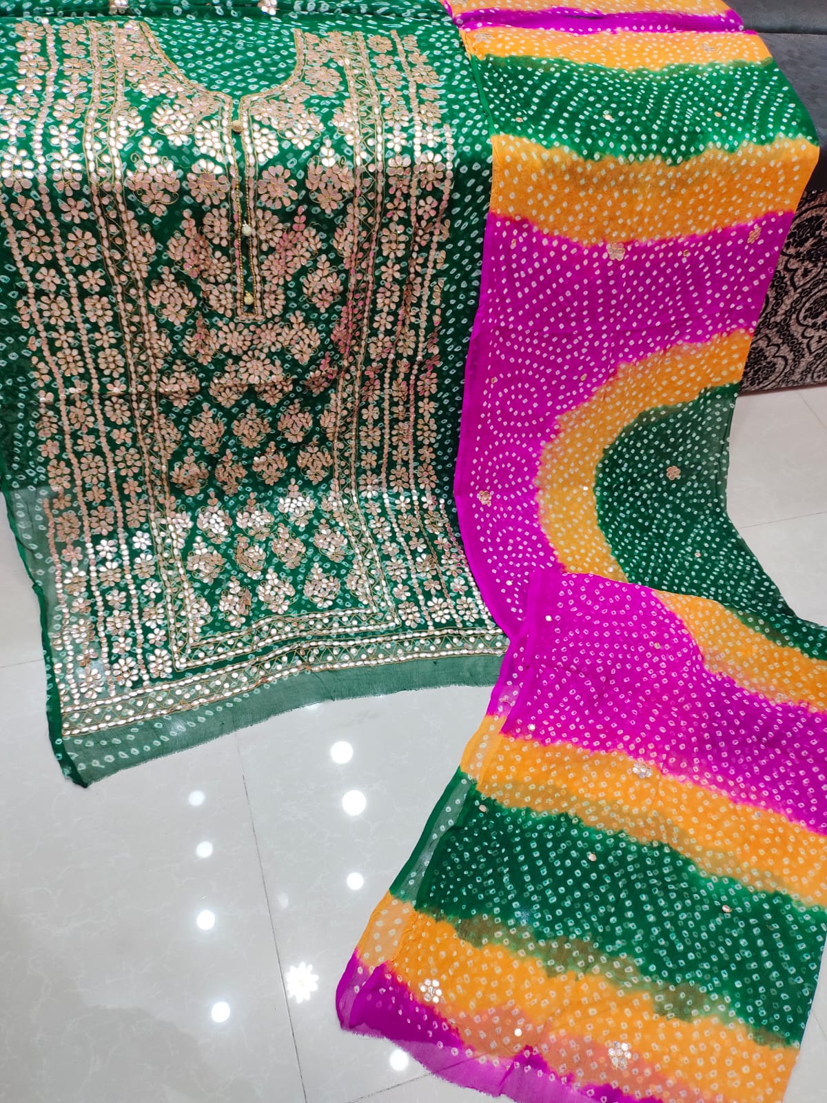 2 piece pure chiffon handmade press gotta with chunri