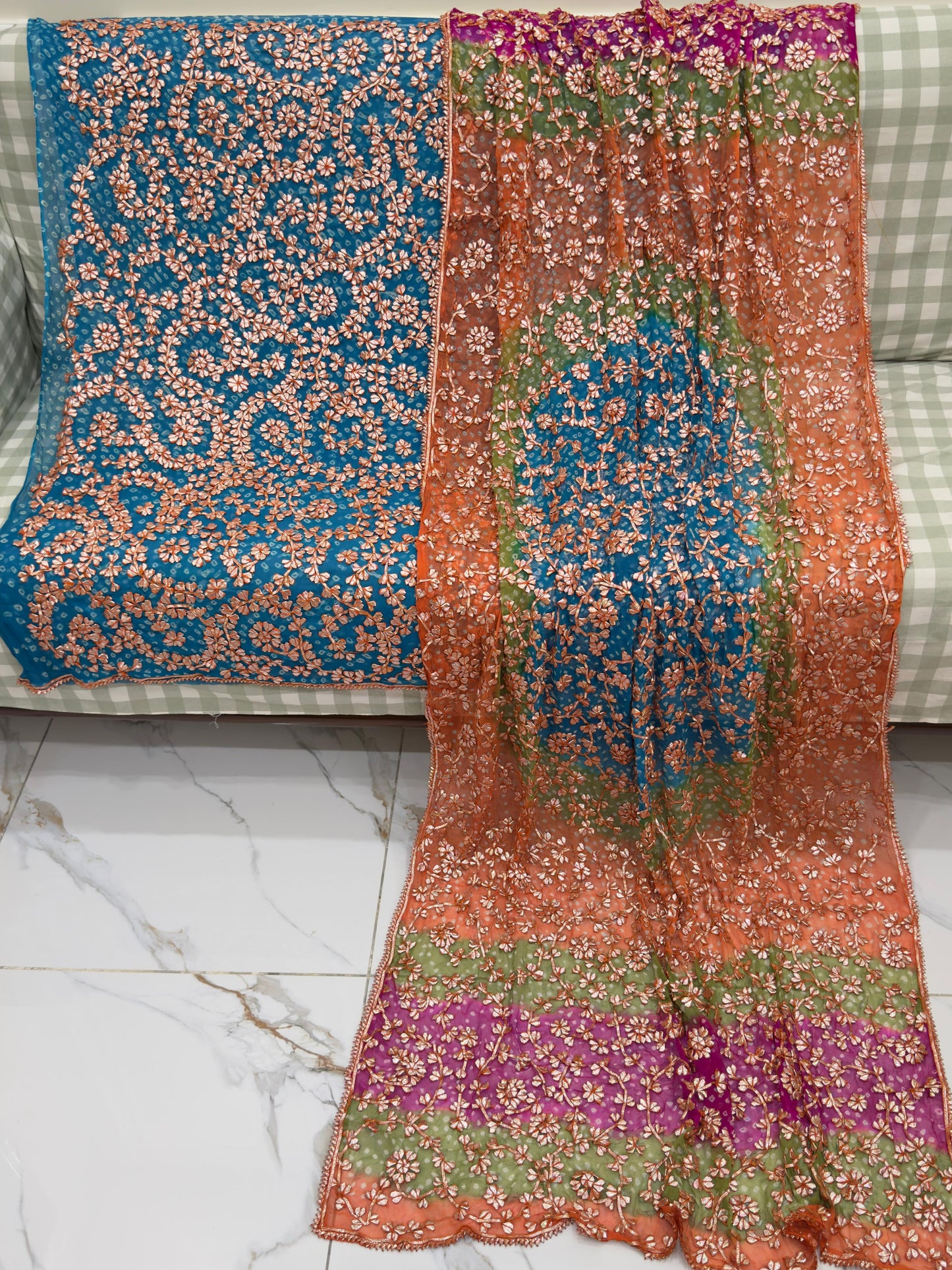 2 piece pure chiffon handmade gota ,chunri suit