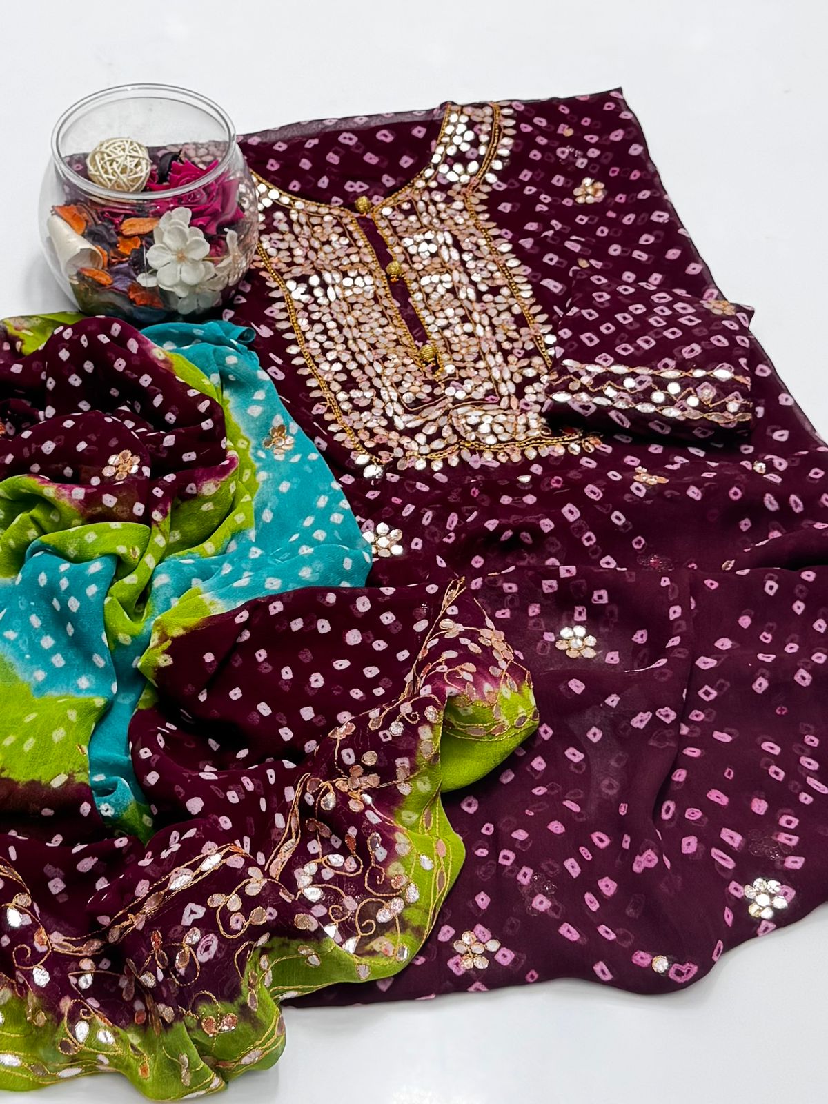 2 piece chunri ,press gota chiffon suit