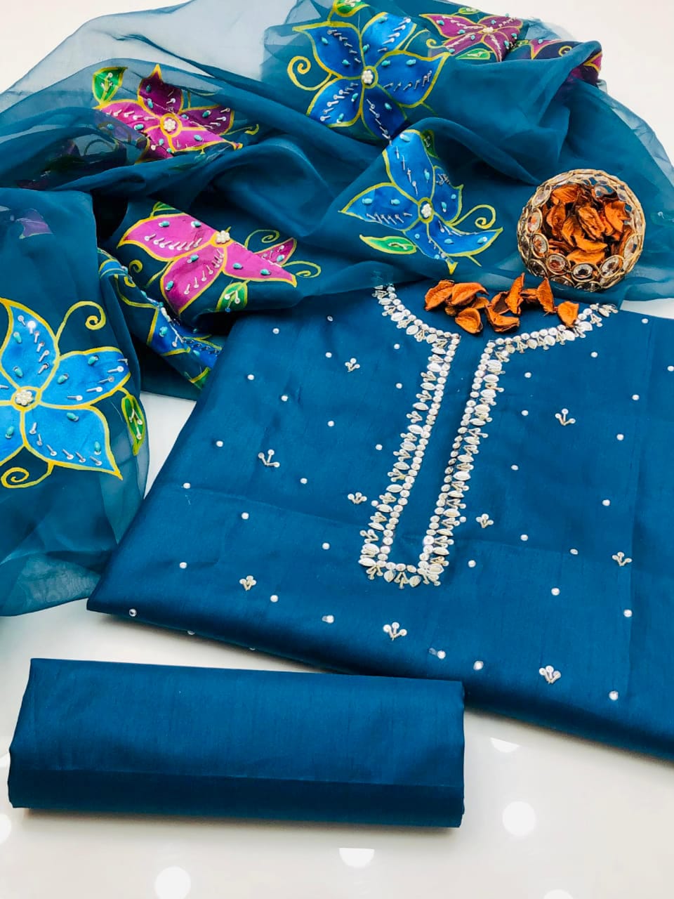 3 piece hand painted Silk suit