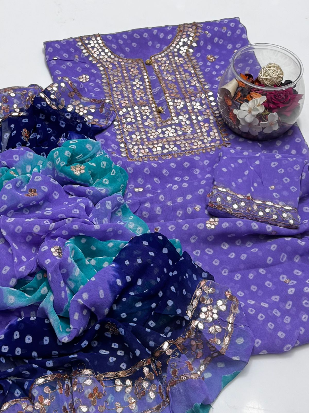 2 piece chunri ,press gota chiffon suit
