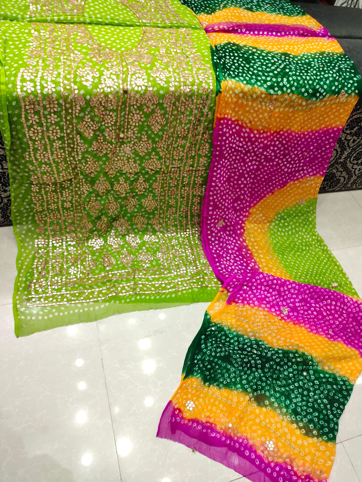 2 piece pure chiffon handmade press gotta with chunri