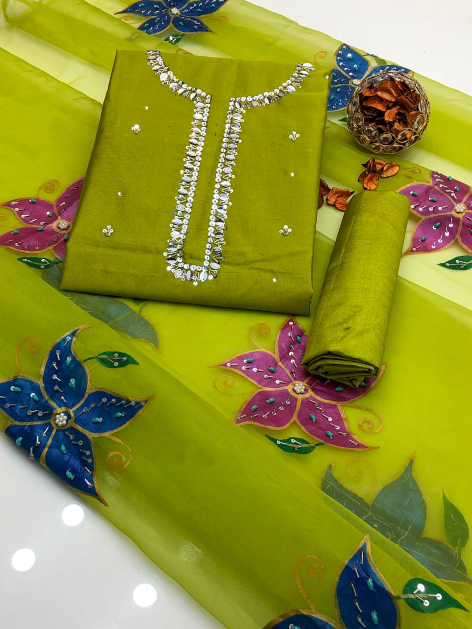 3 piece hand painted Silk suit