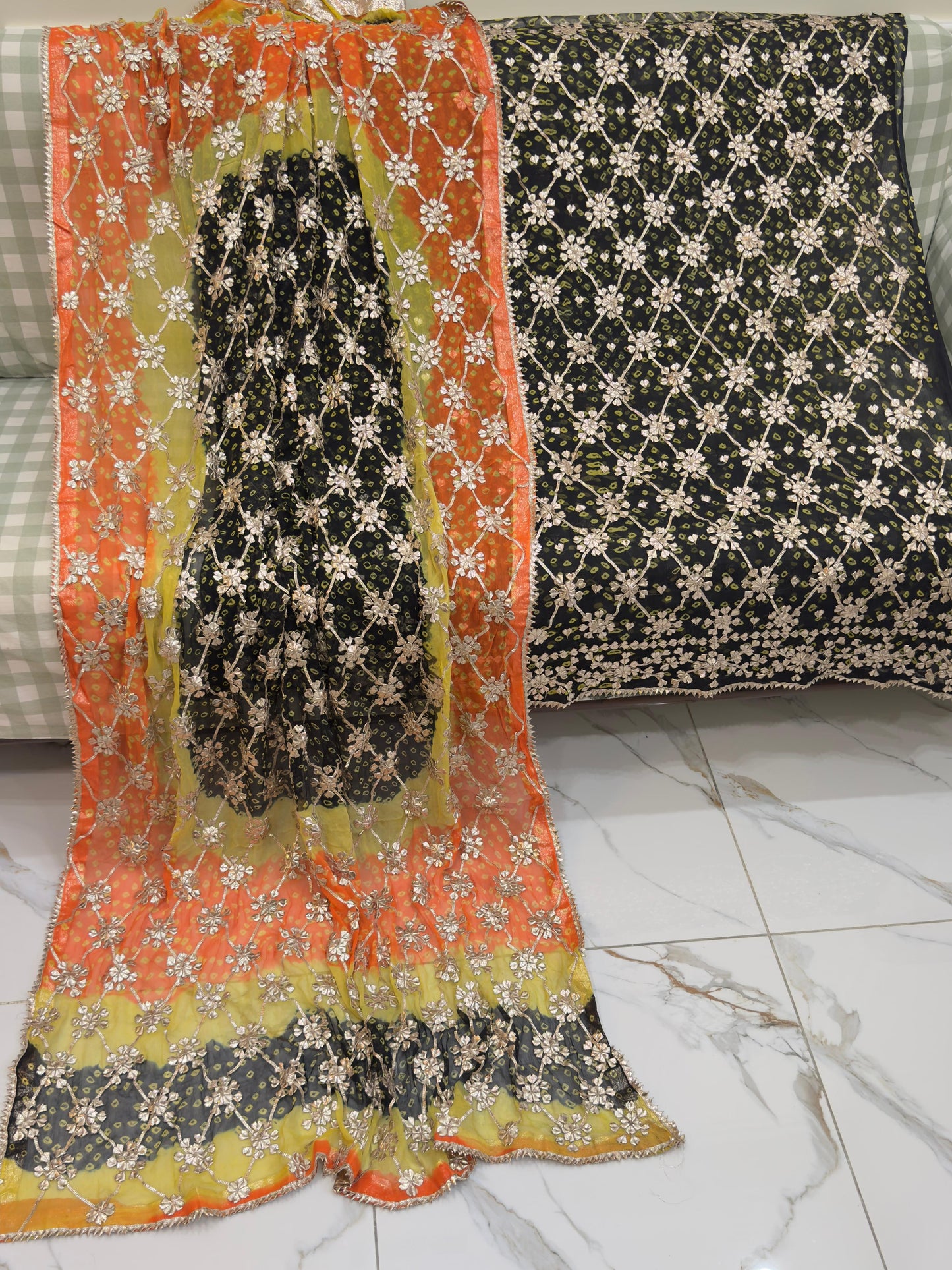 2 piece pure chiffon handmade gota ,chunri suit