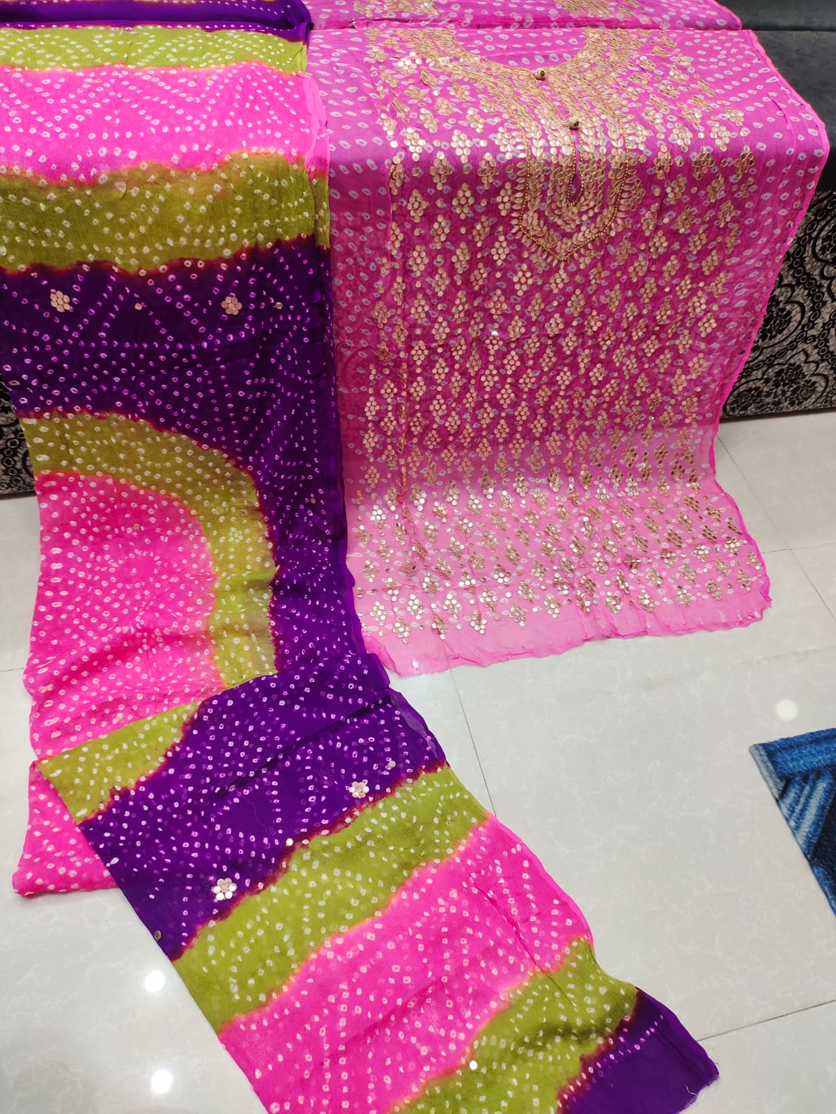 2 piece pure chiffon handmade press gotta with chunri