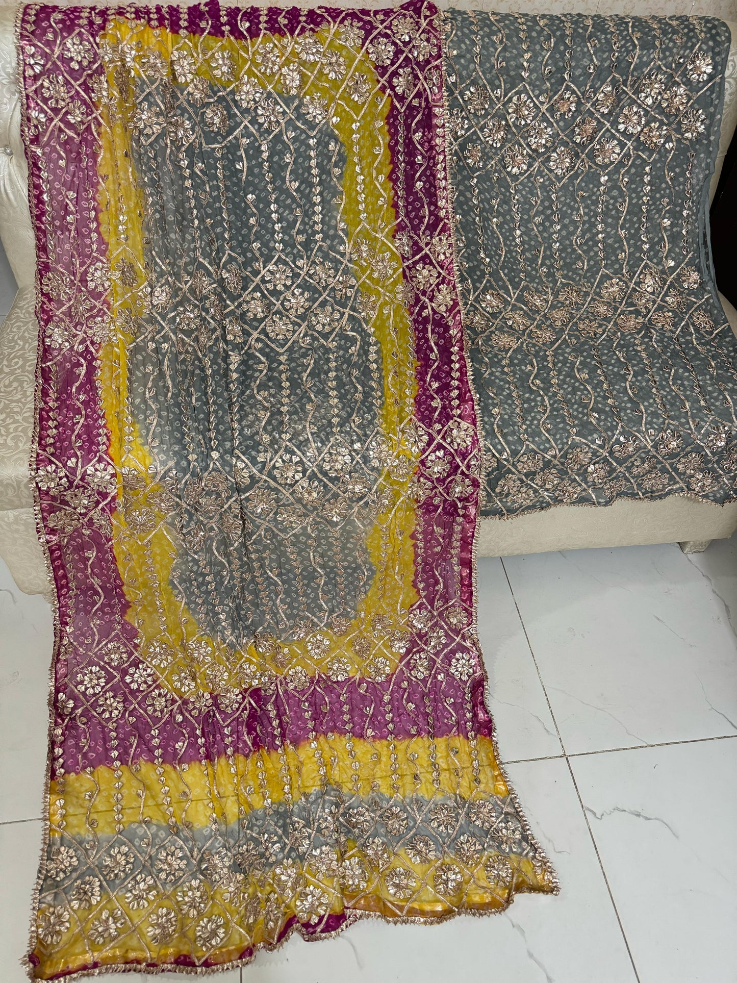 2 piece pure chiffon handmade gota ,chunri suit