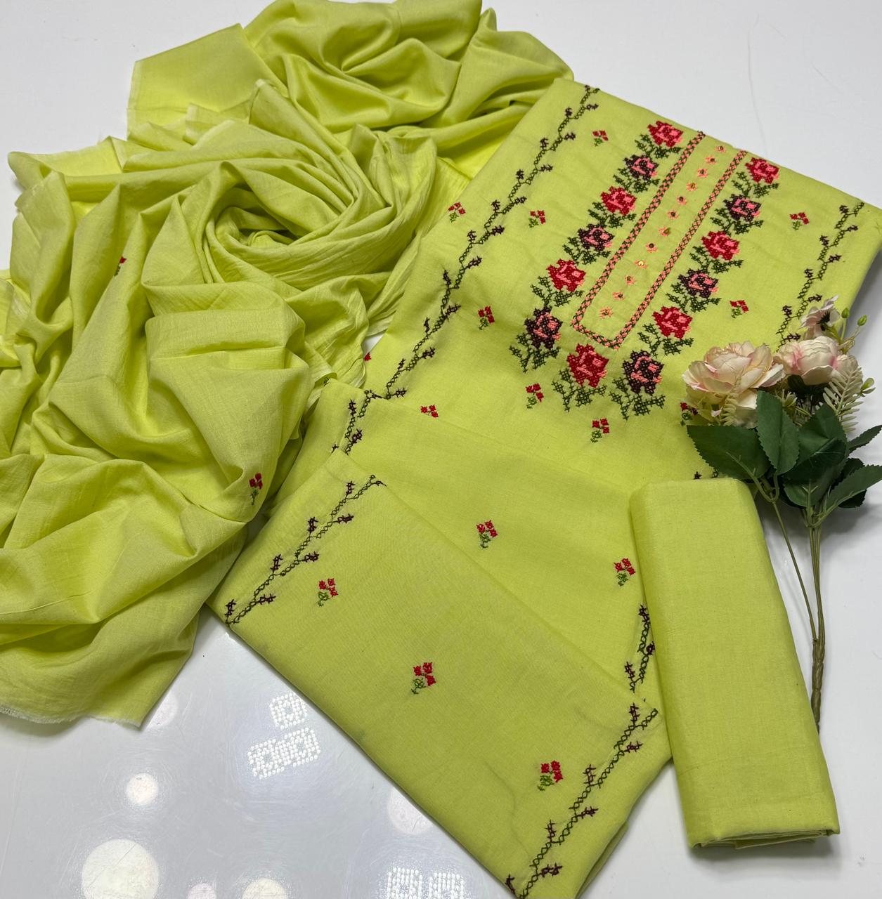 3-Piece Lawn Suit (Hand embroidered cross stitch).