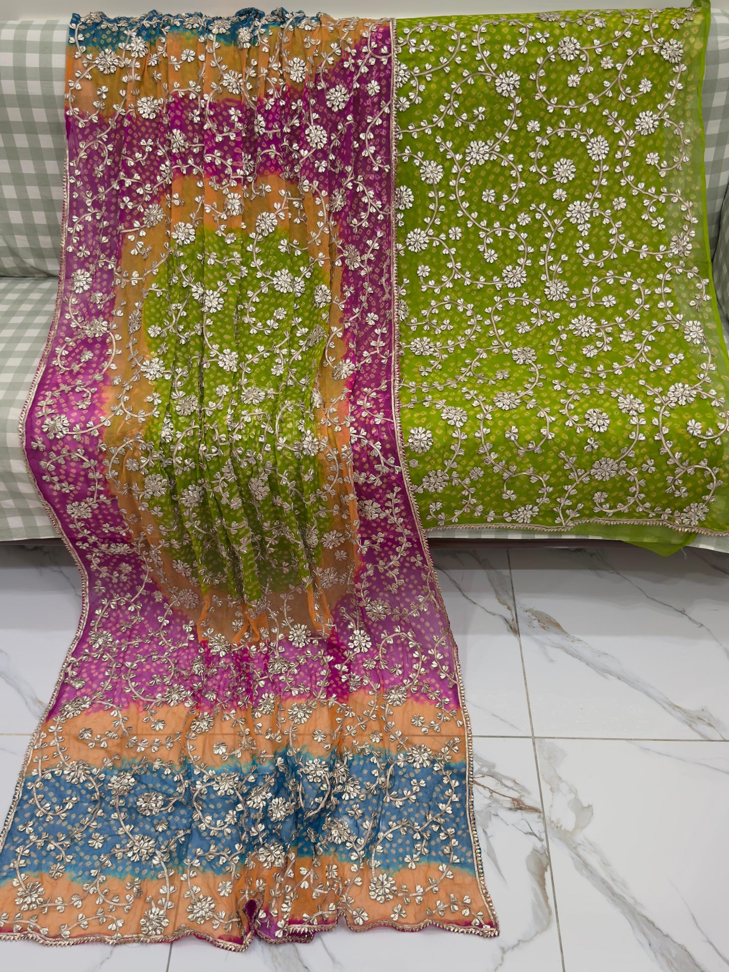 2 piece pure chiffon handmade gota ,chunri suit