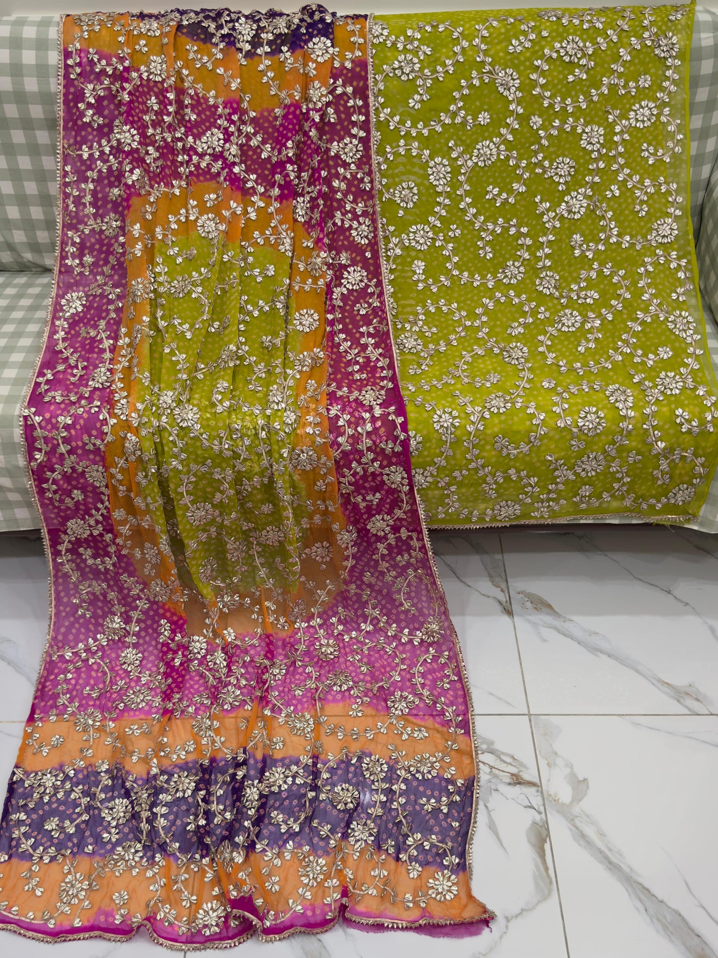 2 piece pure chiffon handmade gota ,chunri suit