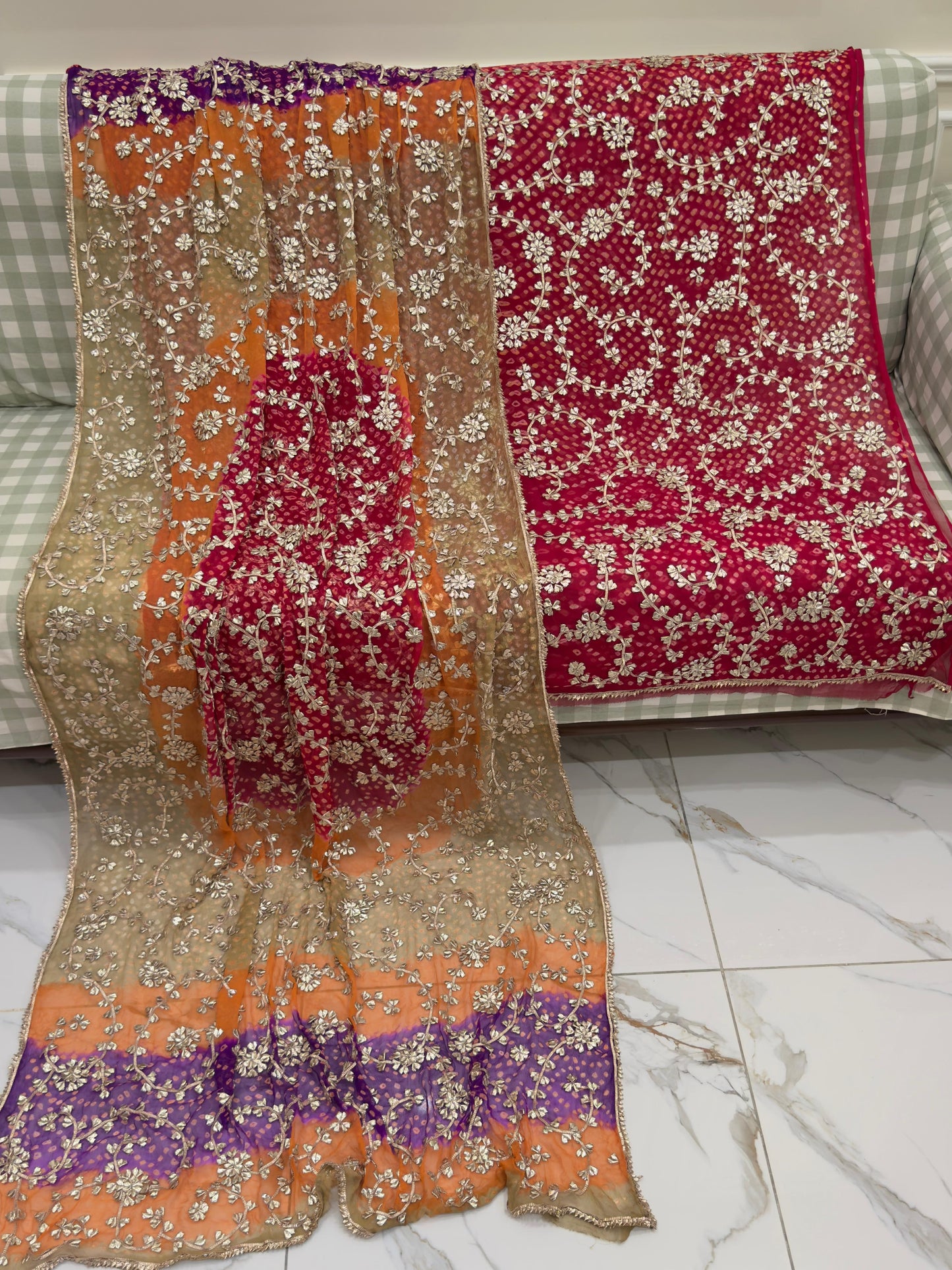 2 piece pure chiffon handmade gota ,chunri suit