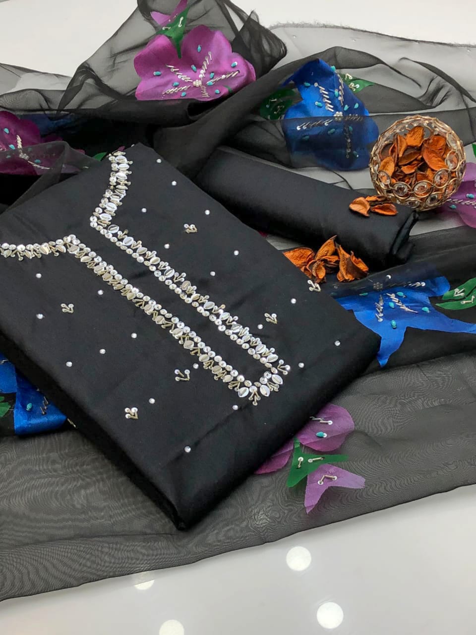 3 piece hand painted Silk suit
