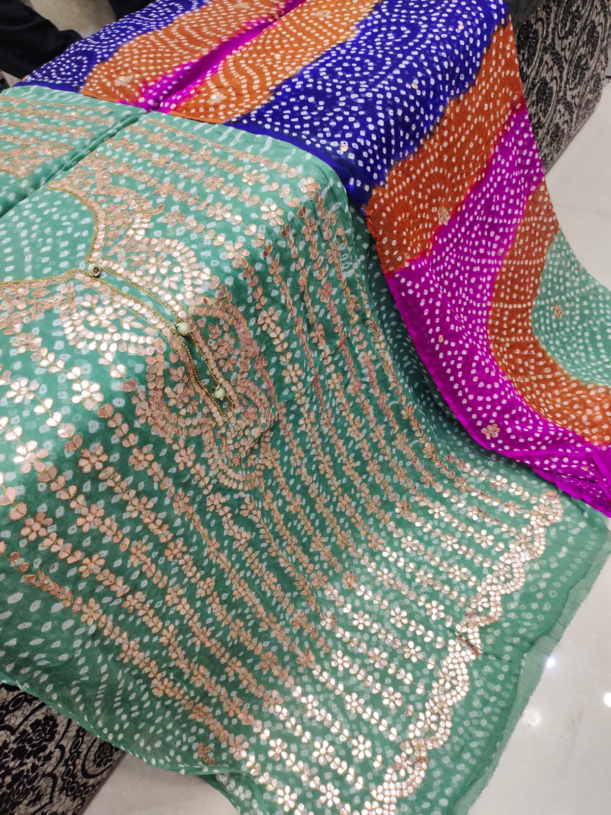 2 piece pure chiffon handmade press gotta with chunri