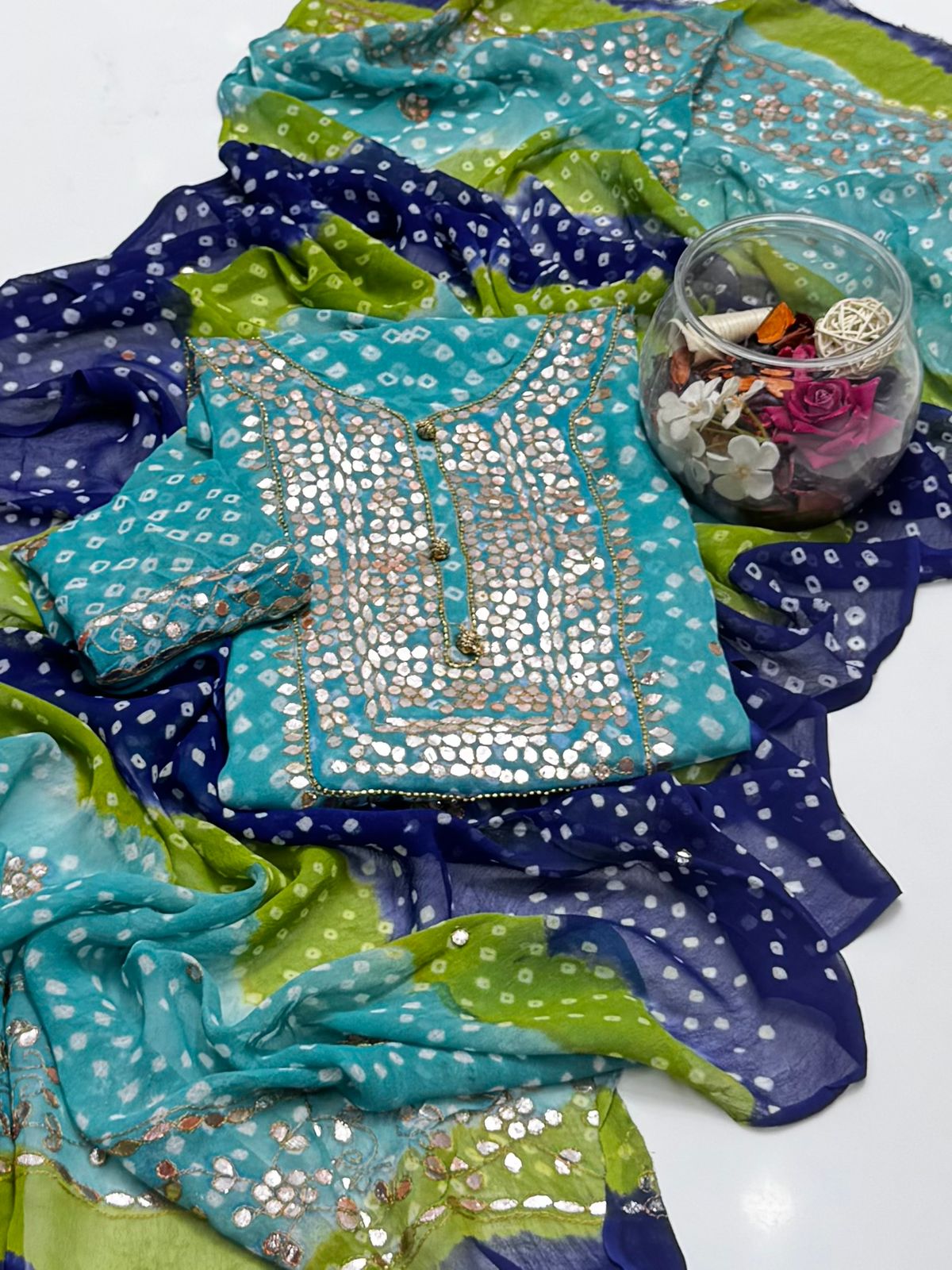 2 piece chunri ,press gota chiffon suit