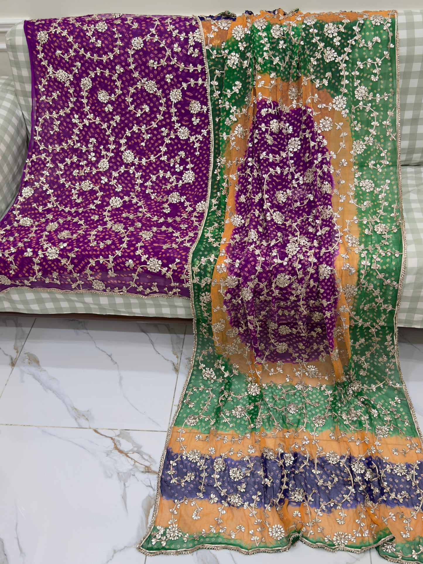 2 piece pure chiffon handmade gota ,chunri suit