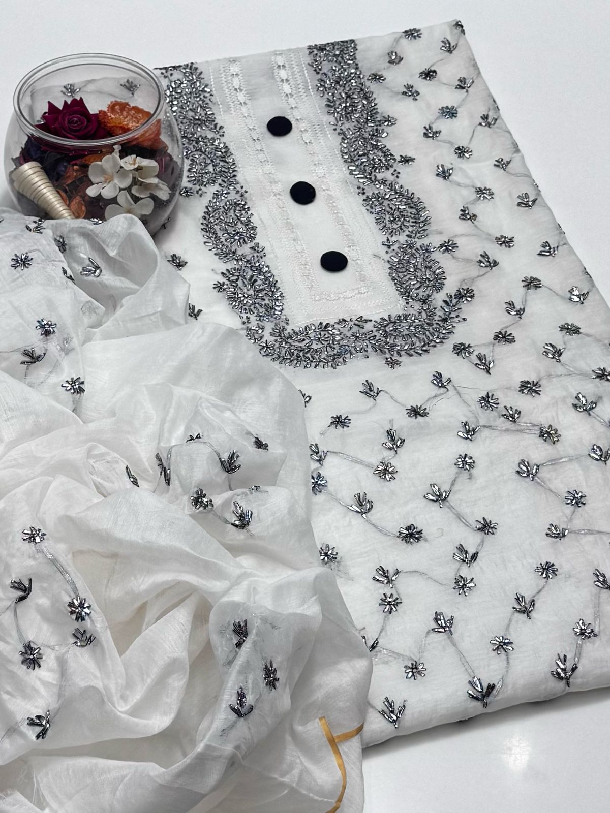 2-Piece Handmade Tarkashi with Gota Work on Paper Cotton Shirt & Dupatta