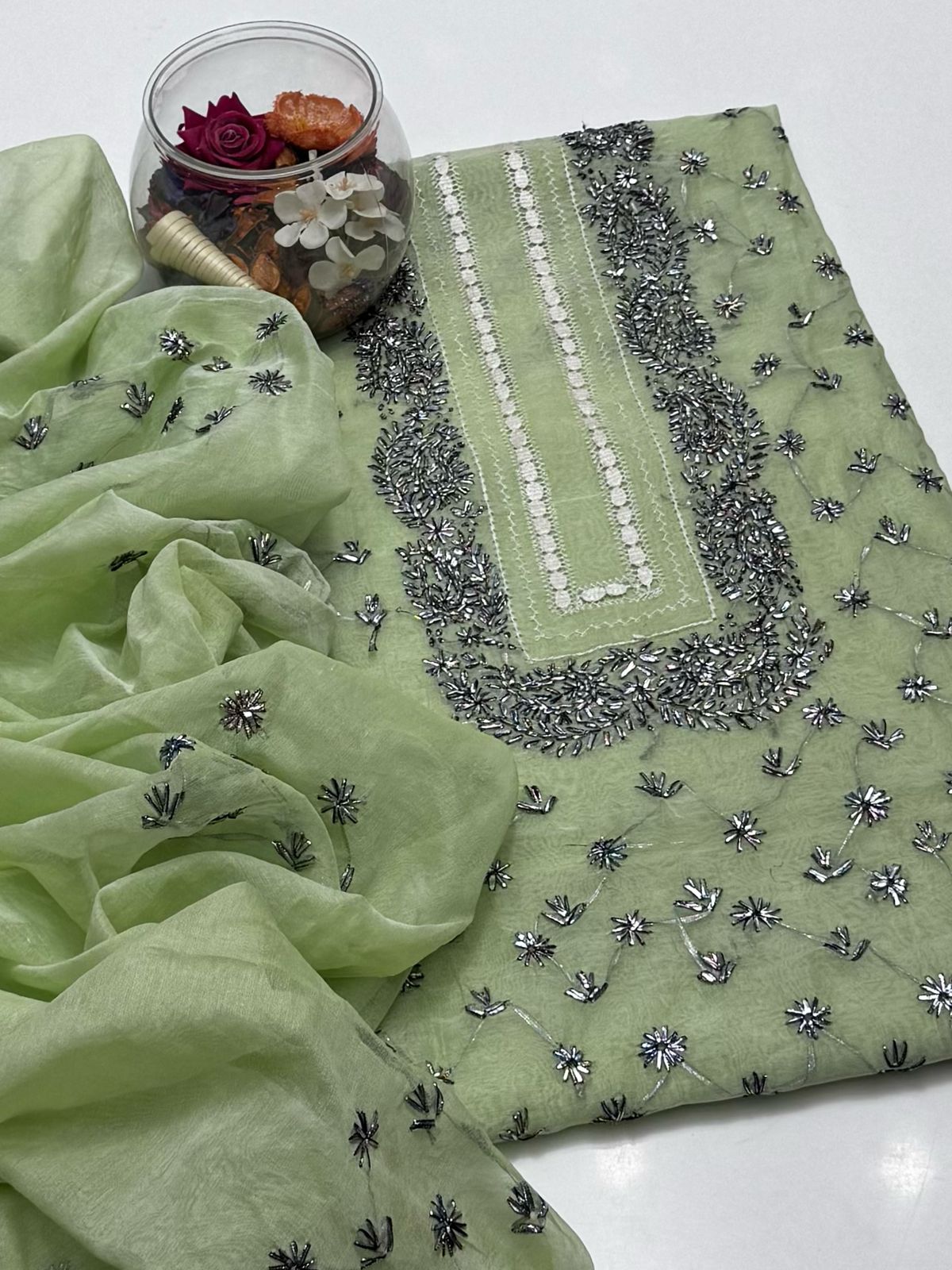 2-Piece Handmade Tarkashi with Gota Work on Paper Cotton Shirt & Dupatta