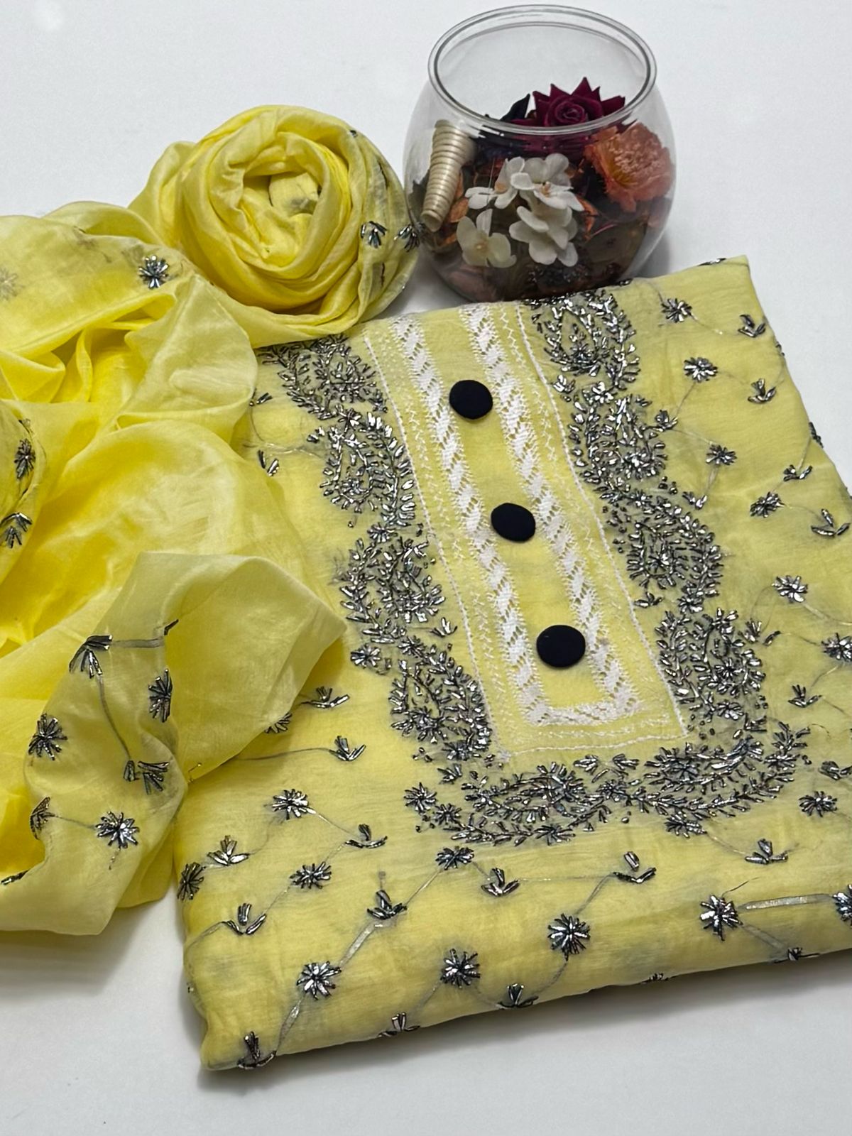 2-Piece Handmade Tarkashi with Gota Work on Paper Cotton Shirt & Dupatta