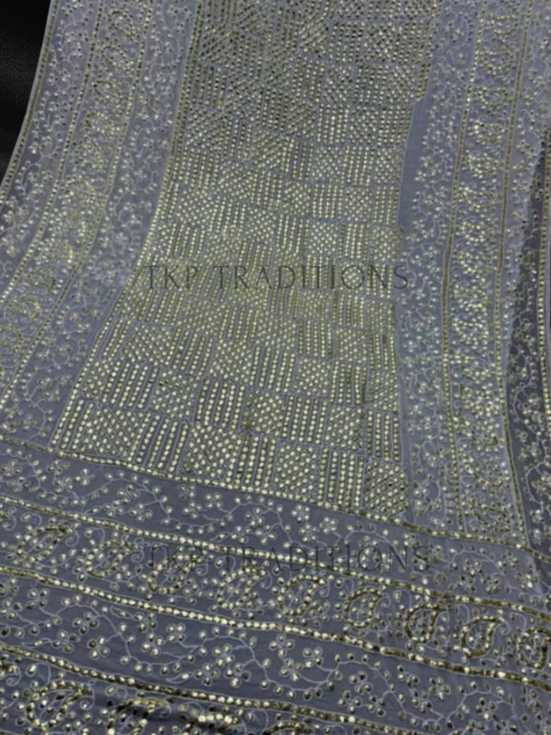Pure China Crinkle Handmade Mukesh Saree D8