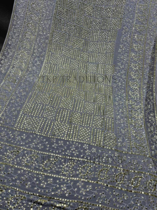Pure China Crinkle Handmade Mukesh Saree D8