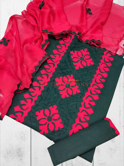 3-Piece Cotton Lawn Handmade Applique Suit