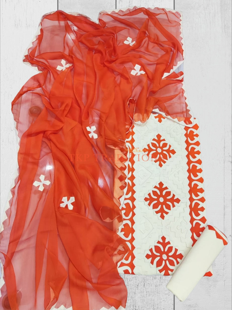 3-Piece Cotton Lawn Handmade Applique Suit