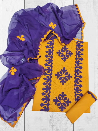 3-Piece Cotton Lawn Handmade Applique Suit