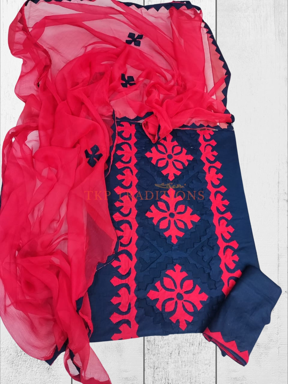 3-Piece Cotton Lawn Handmade Applique Suit