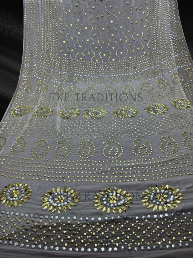 Pure China Crinkle Handmade Mukesh Saree D3