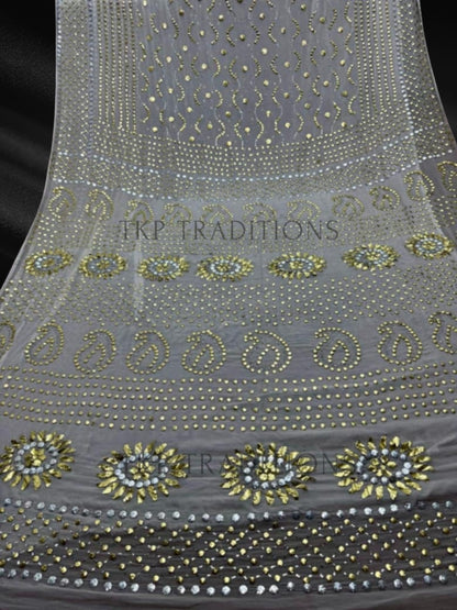 Pure China Crinkle Handmade Mukesh Saree D3