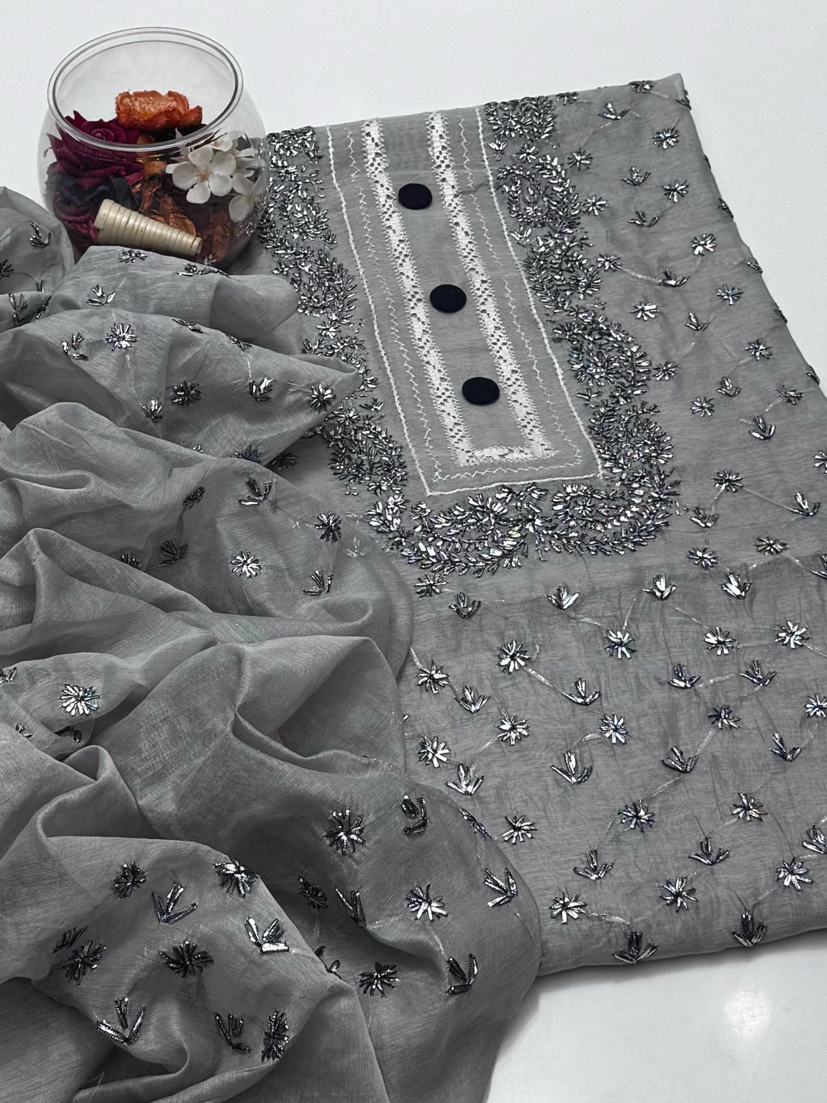 2-Piece Handmade Tarkashi with Gota Work on Paper Cotton Shirt & Dupatta