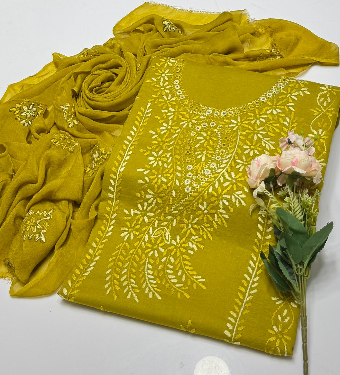 3-Piece Shaded Paka Tanka Handmade Embroidery