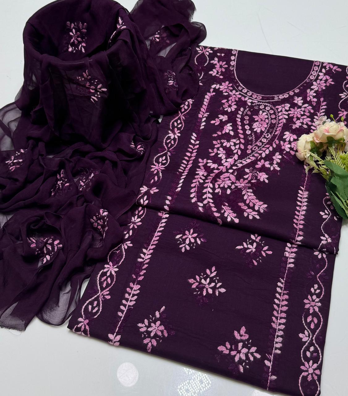 3-Piece Shaded Paka Tanka Handmade Embroidery