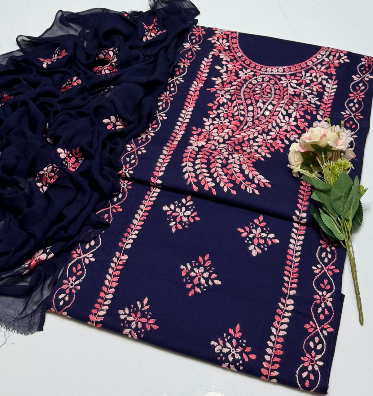 3-Piece Shaded Paka Tanka Handmade Embroidery